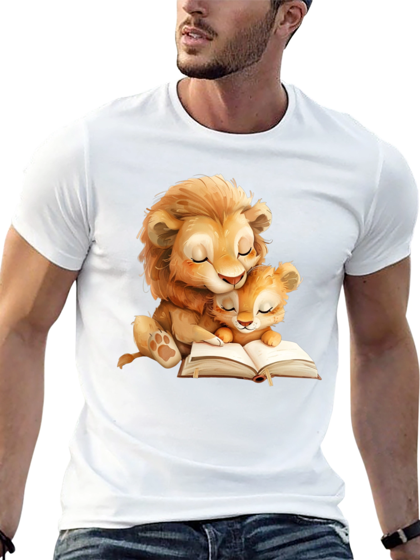 Lion Family Reading T-Shirt - Soft Graphic Tee