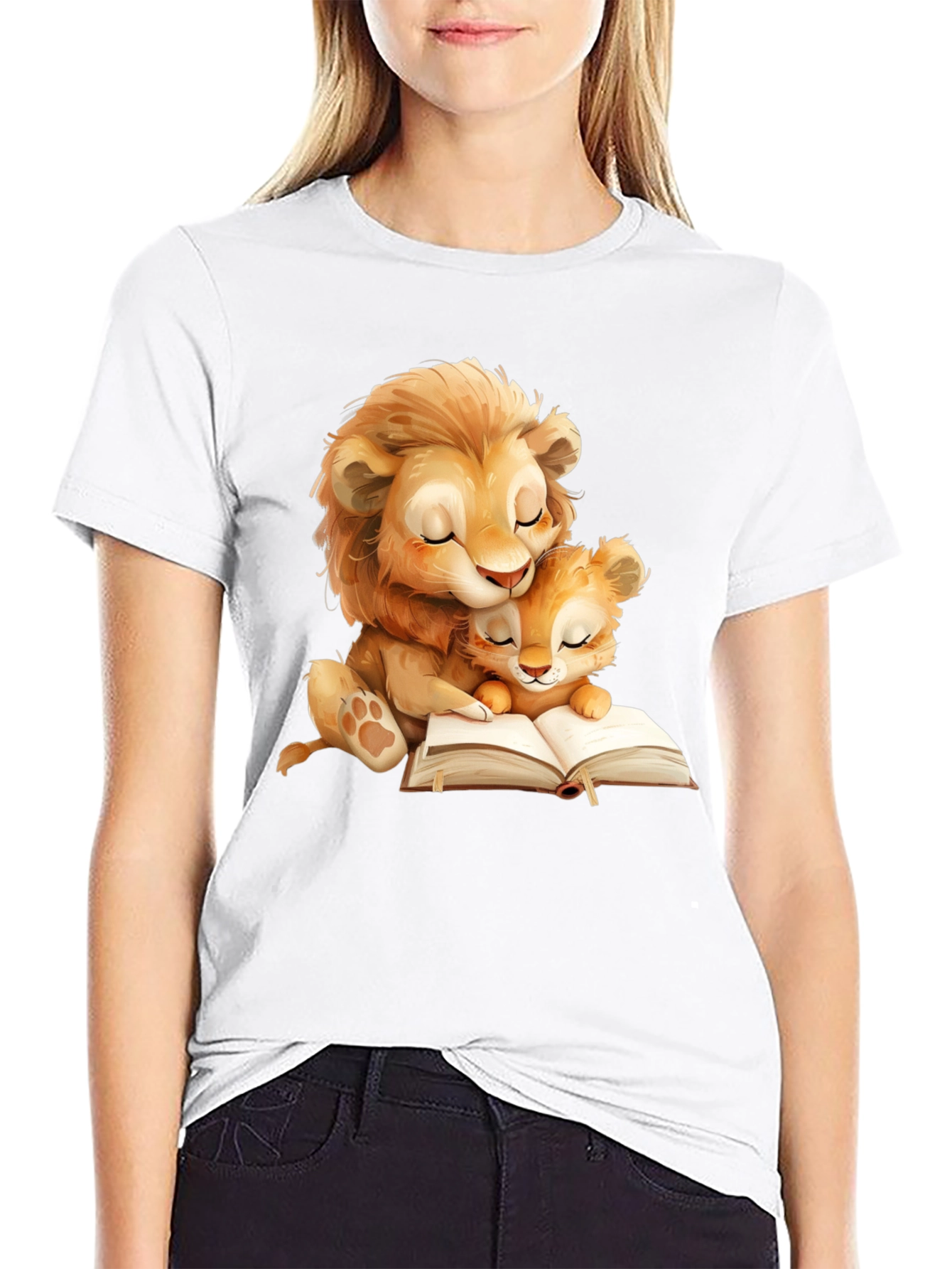 Lion Family Reading T-Shirt - Soft Graphic Tee