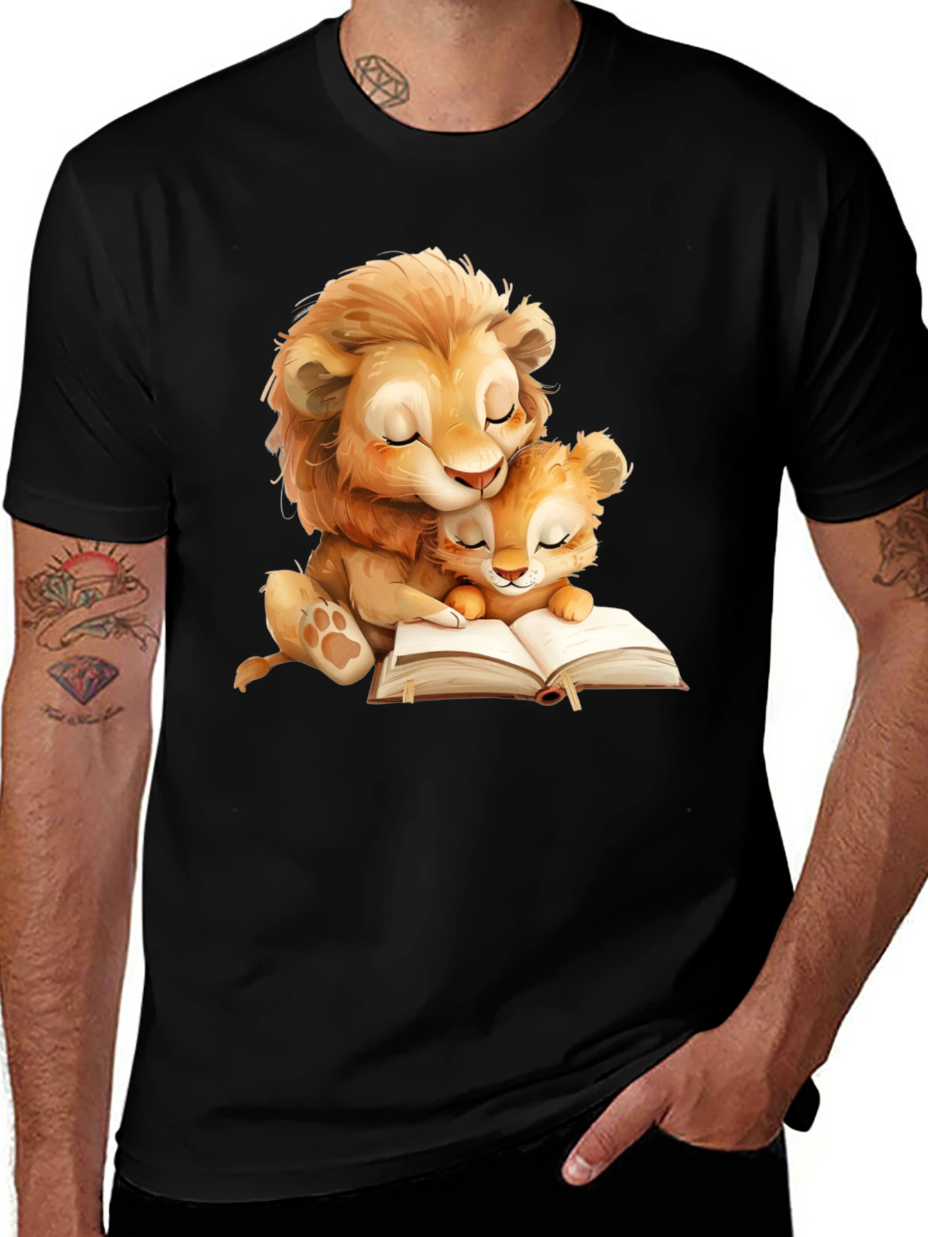 Lion Family Reading T-Shirt - Soft Graphic Tee