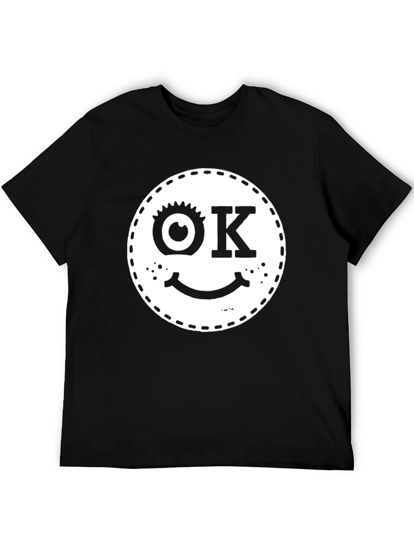 Funny OK Smiley Face Graphic Black T-Shirt