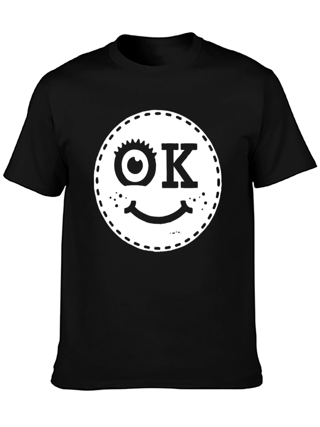 Funny OK Smiley Face Graphic Black T-Shirt
