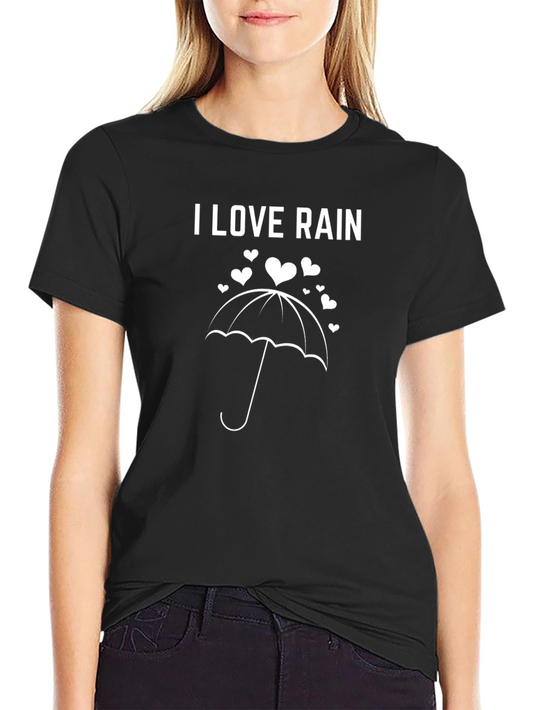I Love Rain T-Shirt - Cute Umbrella and Hearts Design