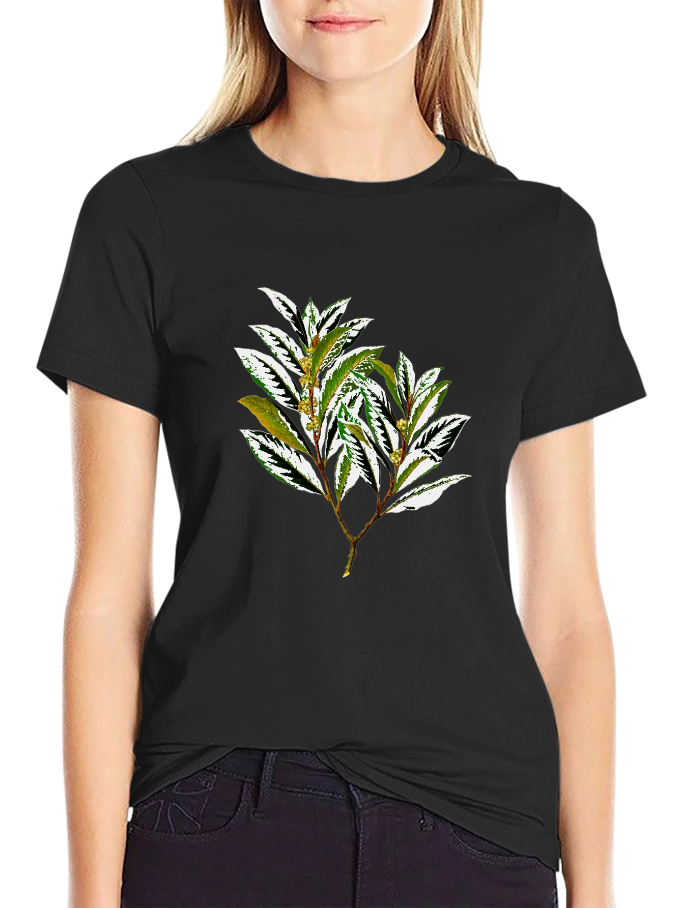 Botanical Print Black T-Shirt