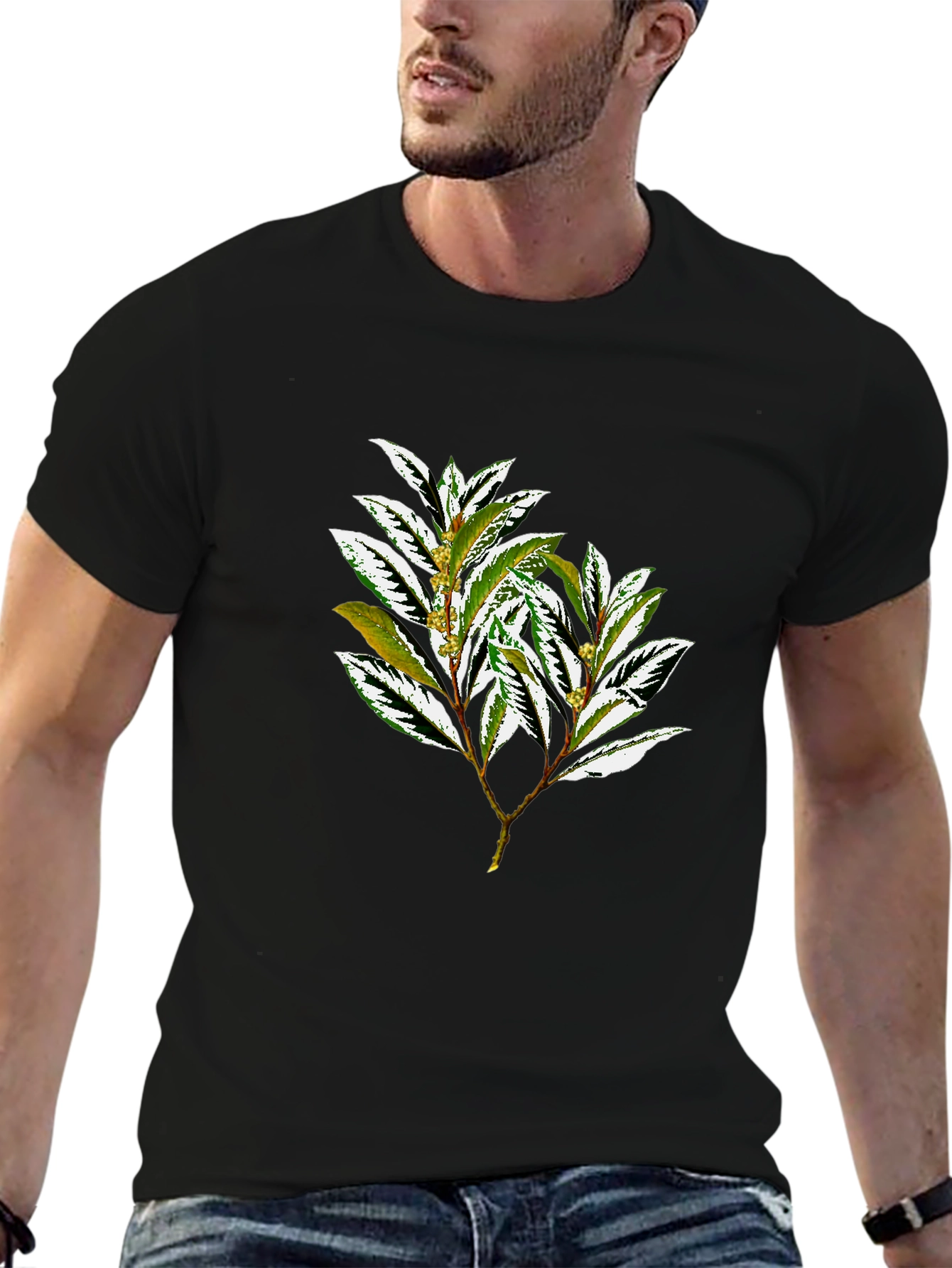 Botanical Print Black T-Shirt