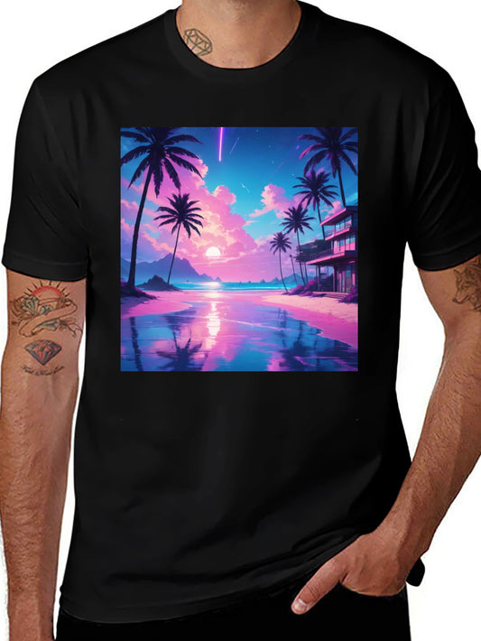 Vaporwave Beach T-Shirt: Synthwave Sunset Tee