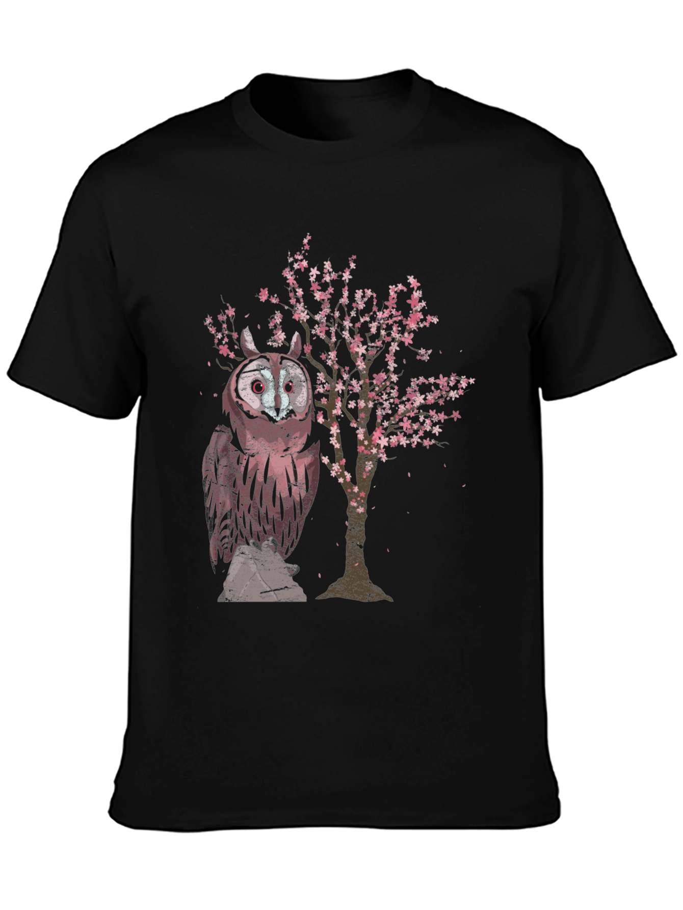 Owl & Cherry Blossom Tree Graphic T-Shirt