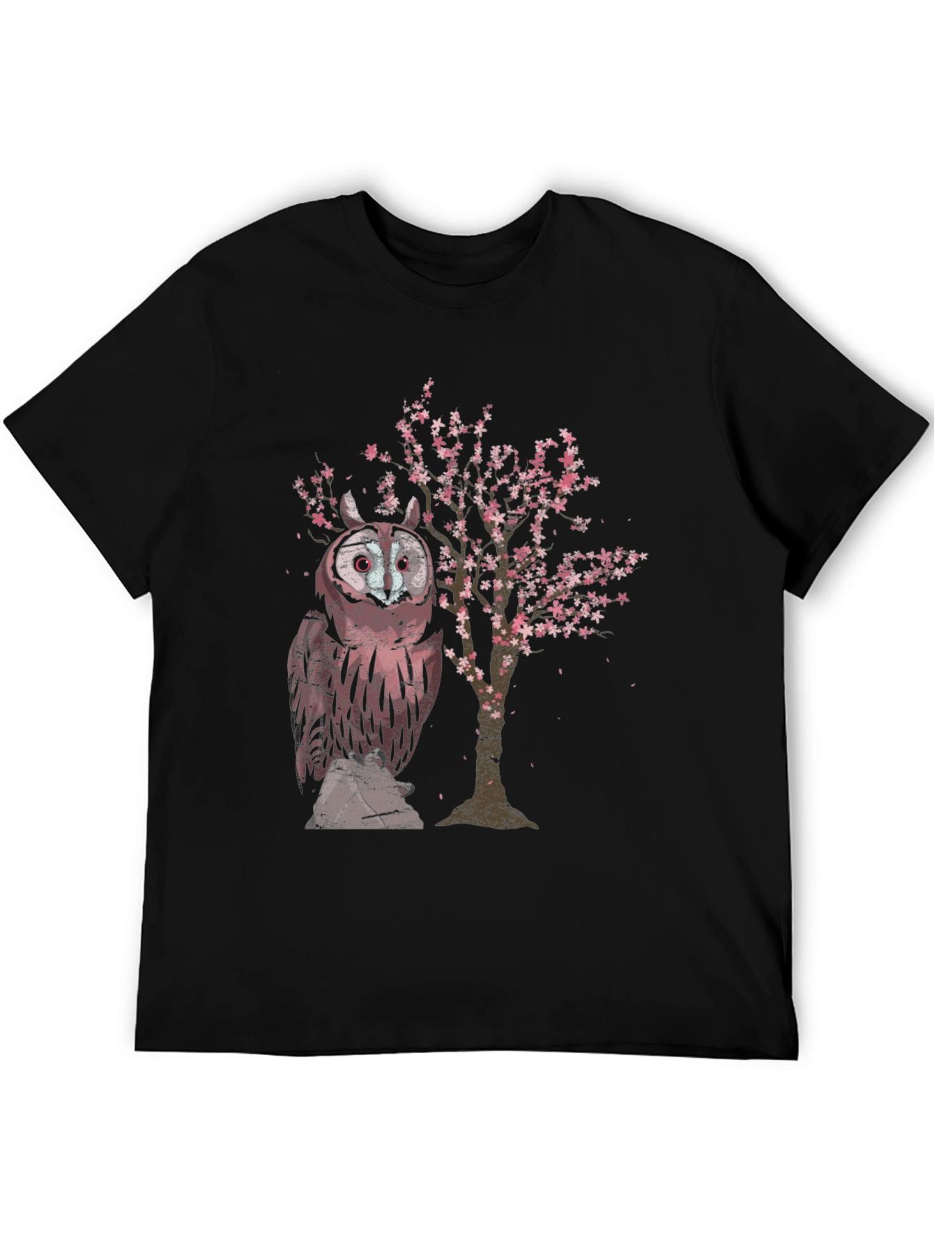 Owl & Cherry Blossom Tree Graphic T-Shirt
