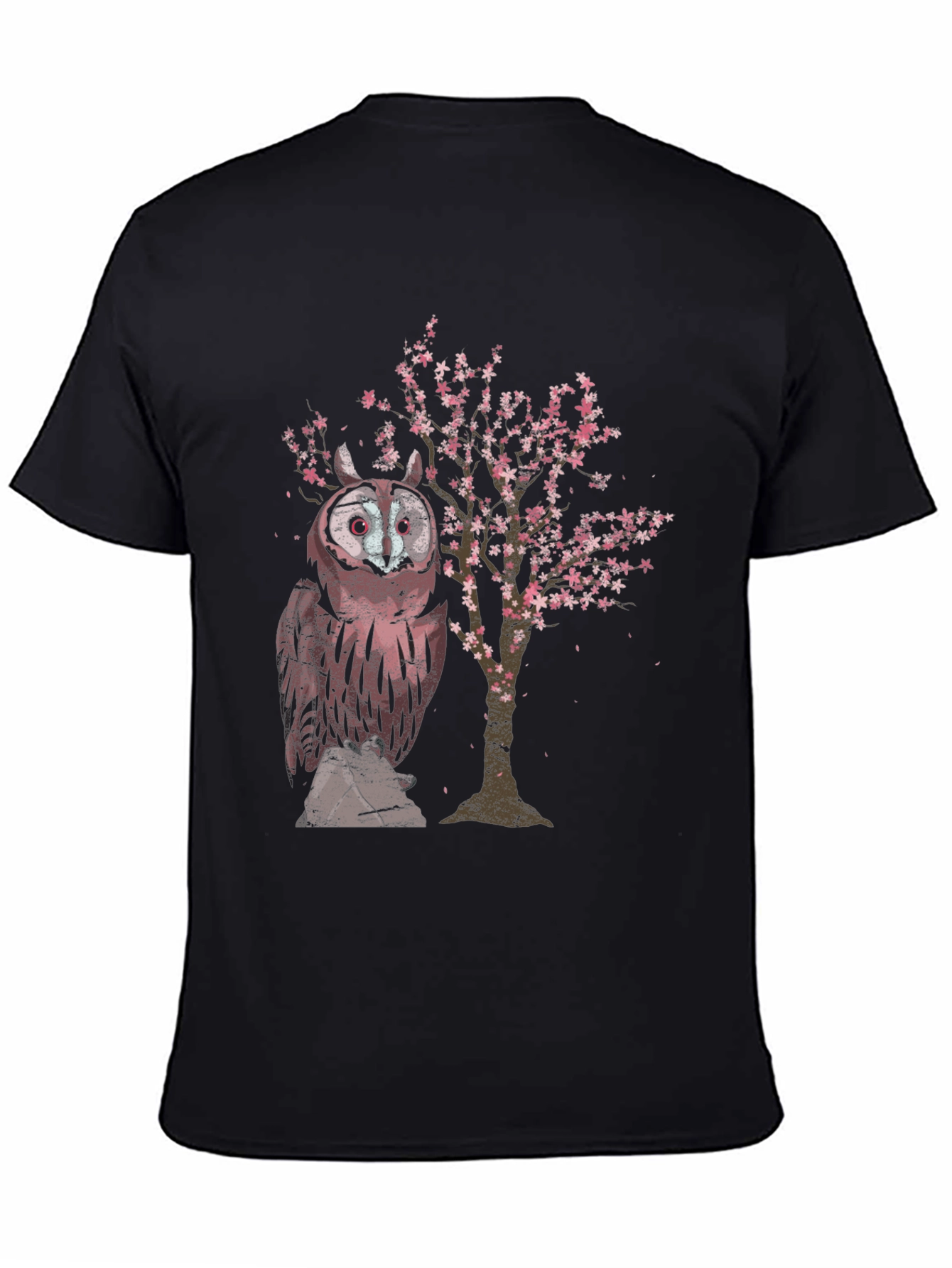 Owl & Cherry Blossom Tree Graphic T-Shirt
