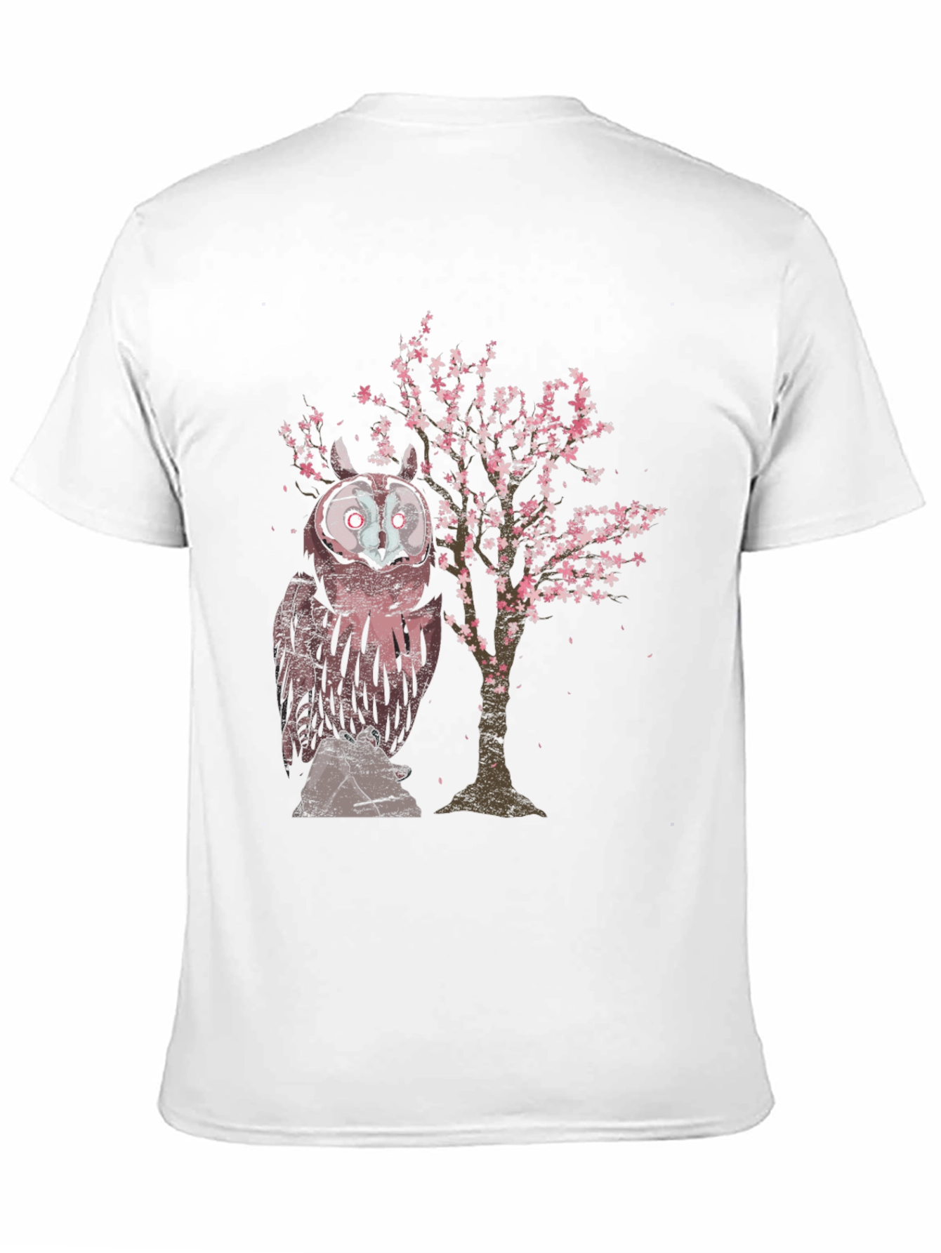 Owl & Cherry Blossom Tree Graphic T-Shirt