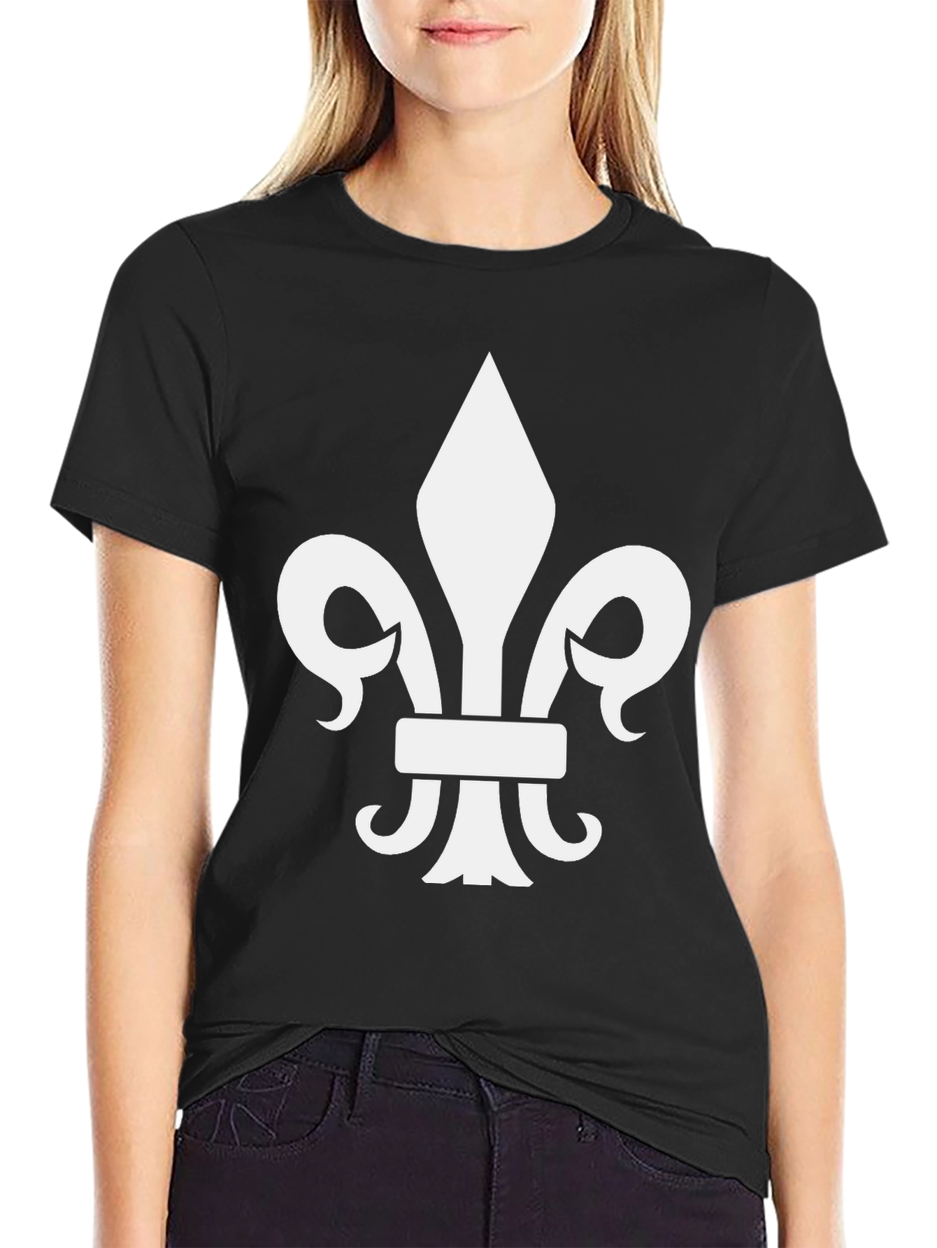Black T-Shirt with Fleur-de-lis Design