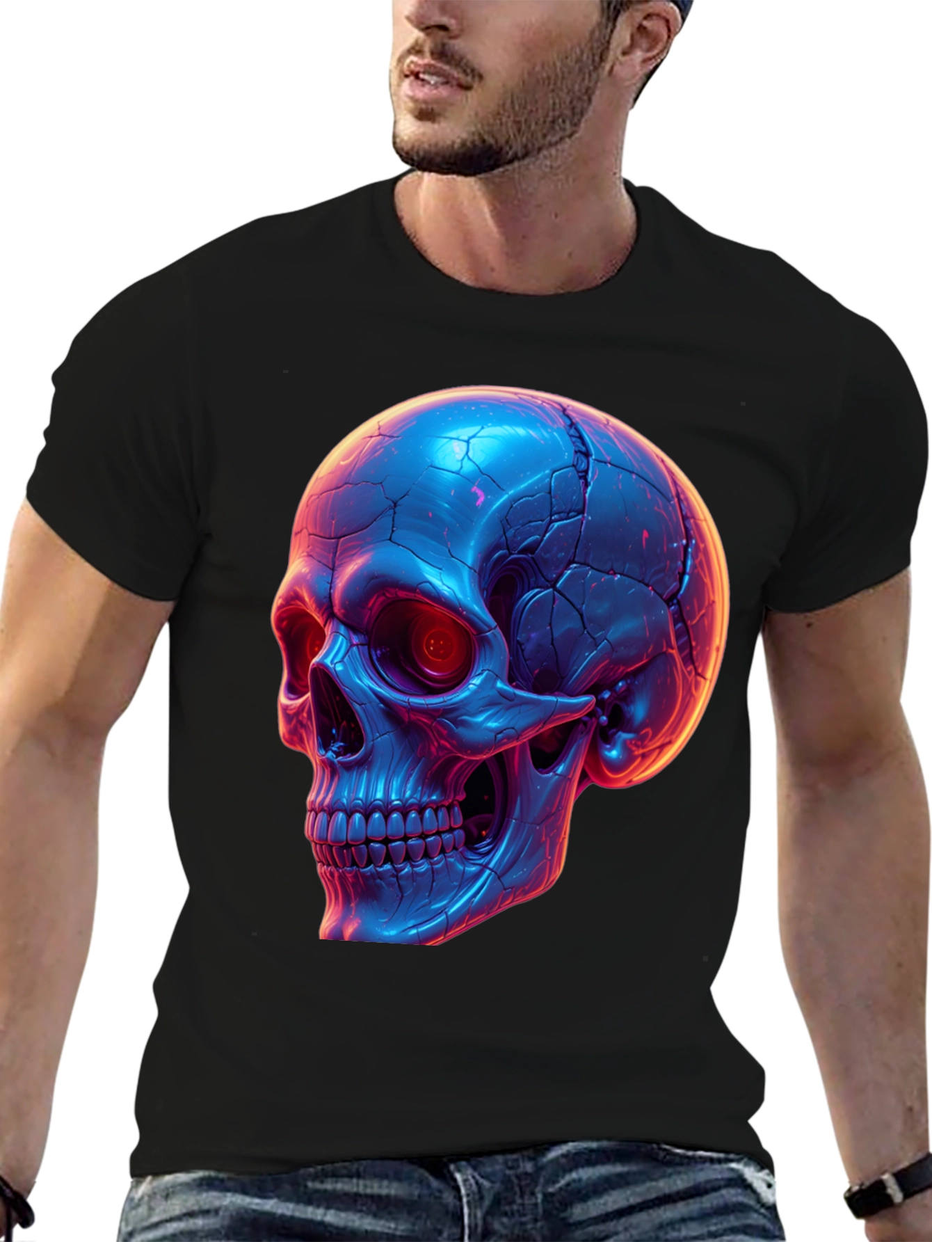 Neon Skull Graphic Tee - Black T-Shirt