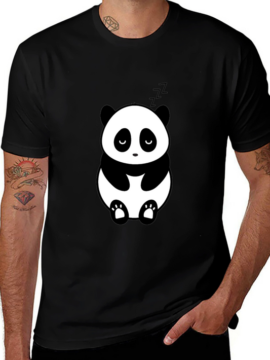 Cute Panda Graphic Tee - Black Relaxed Fit