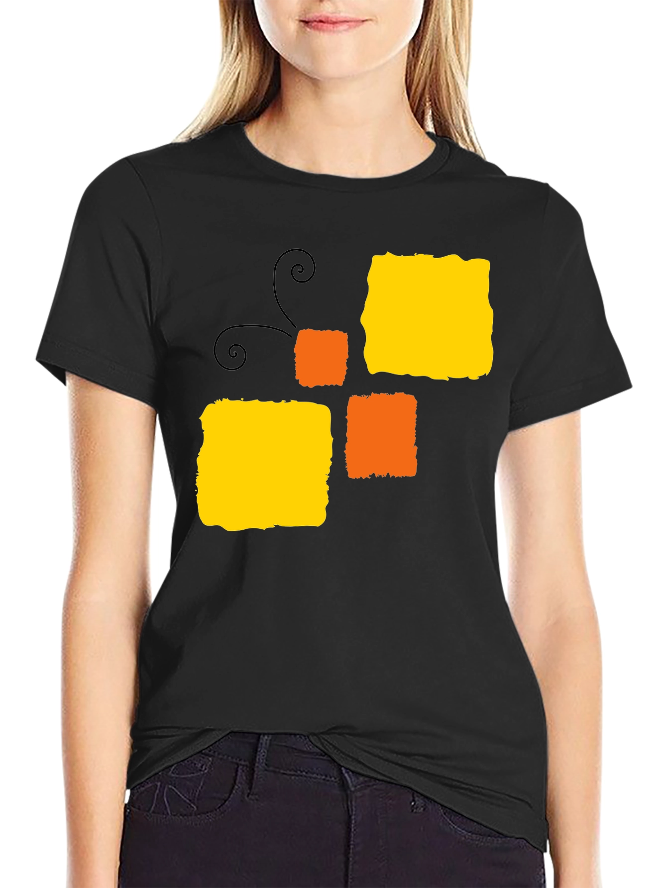 Abstract Block Pattern Black T-Shirt