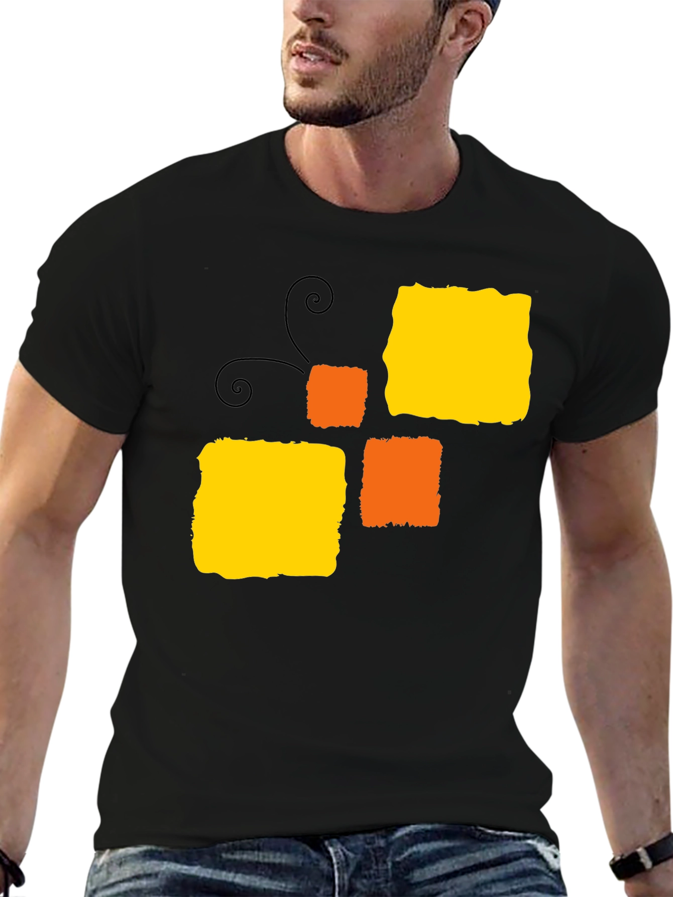 Abstract Block Pattern Black T-Shirt