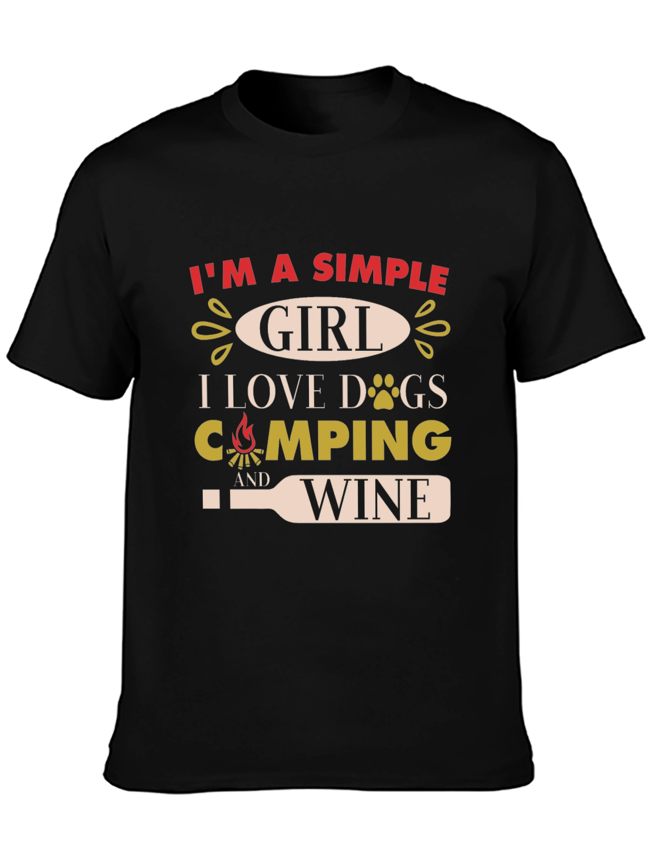 Simple Girl T-Shirt: Dogs Camping & Wine Graphic Tee