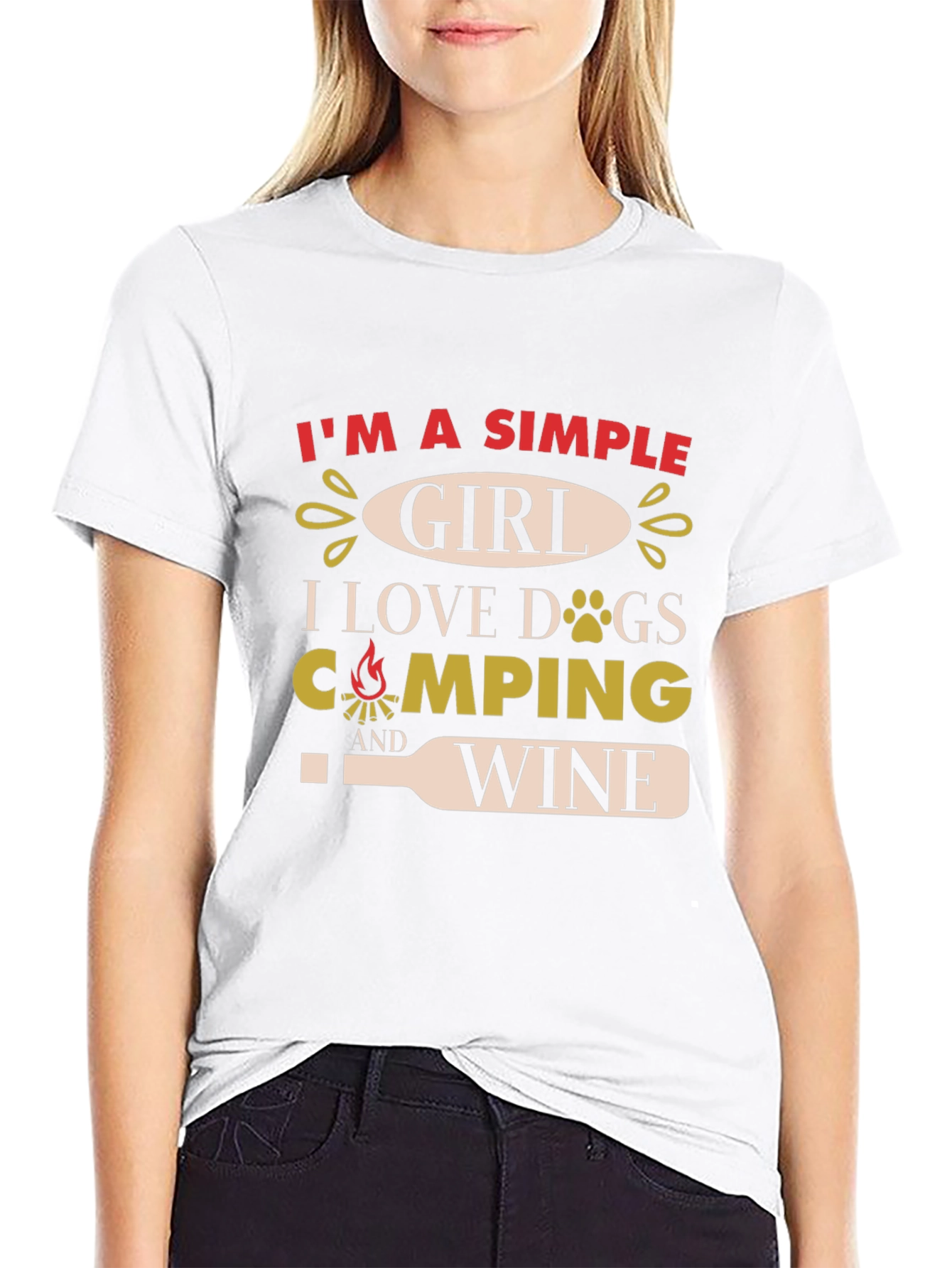 Simple Girl T-Shirt: Dogs Camping & Wine Graphic Tee