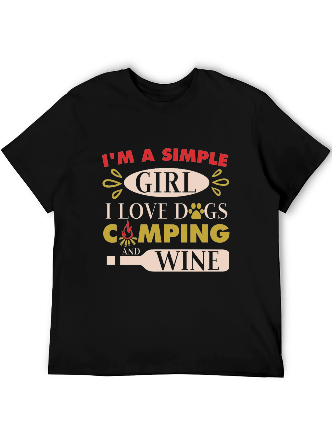 Simple Girl T-Shirt: Dogs Camping & Wine Graphic Tee