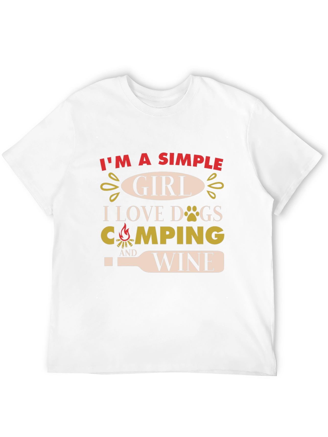 Simple Girl T-Shirt: Dogs Camping & Wine Graphic Tee