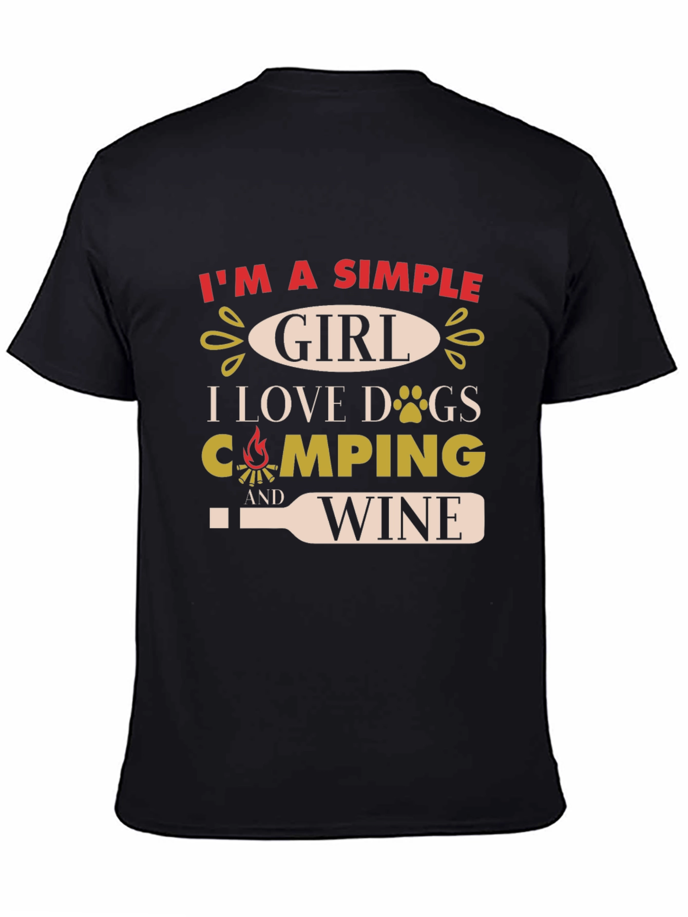 Simple Girl T-Shirt: Dogs Camping & Wine Graphic Tee