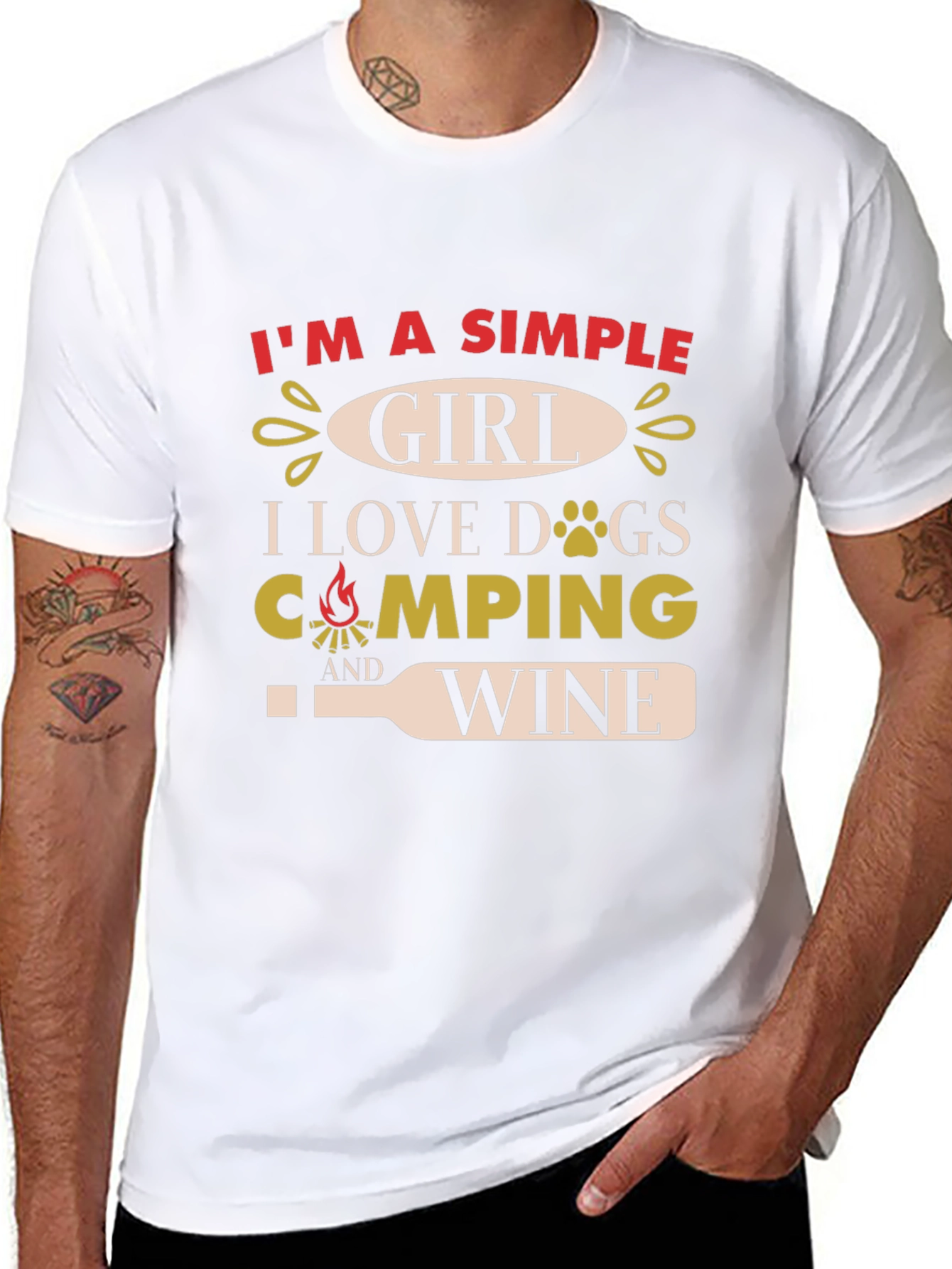 Simple Girl T-Shirt: Dogs Camping & Wine Graphic Tee