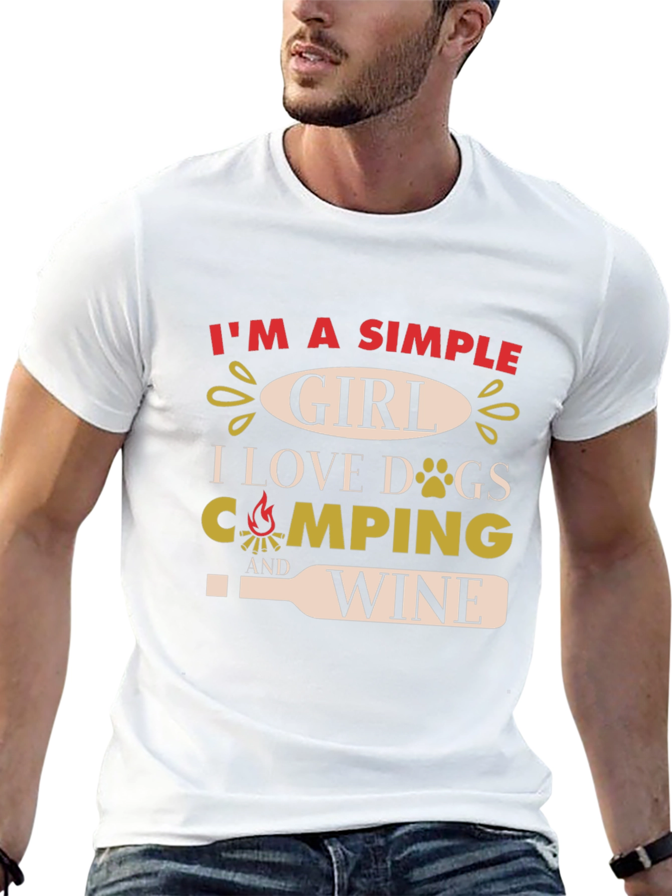 Simple Girl T-Shirt: Dogs Camping & Wine Graphic Tee