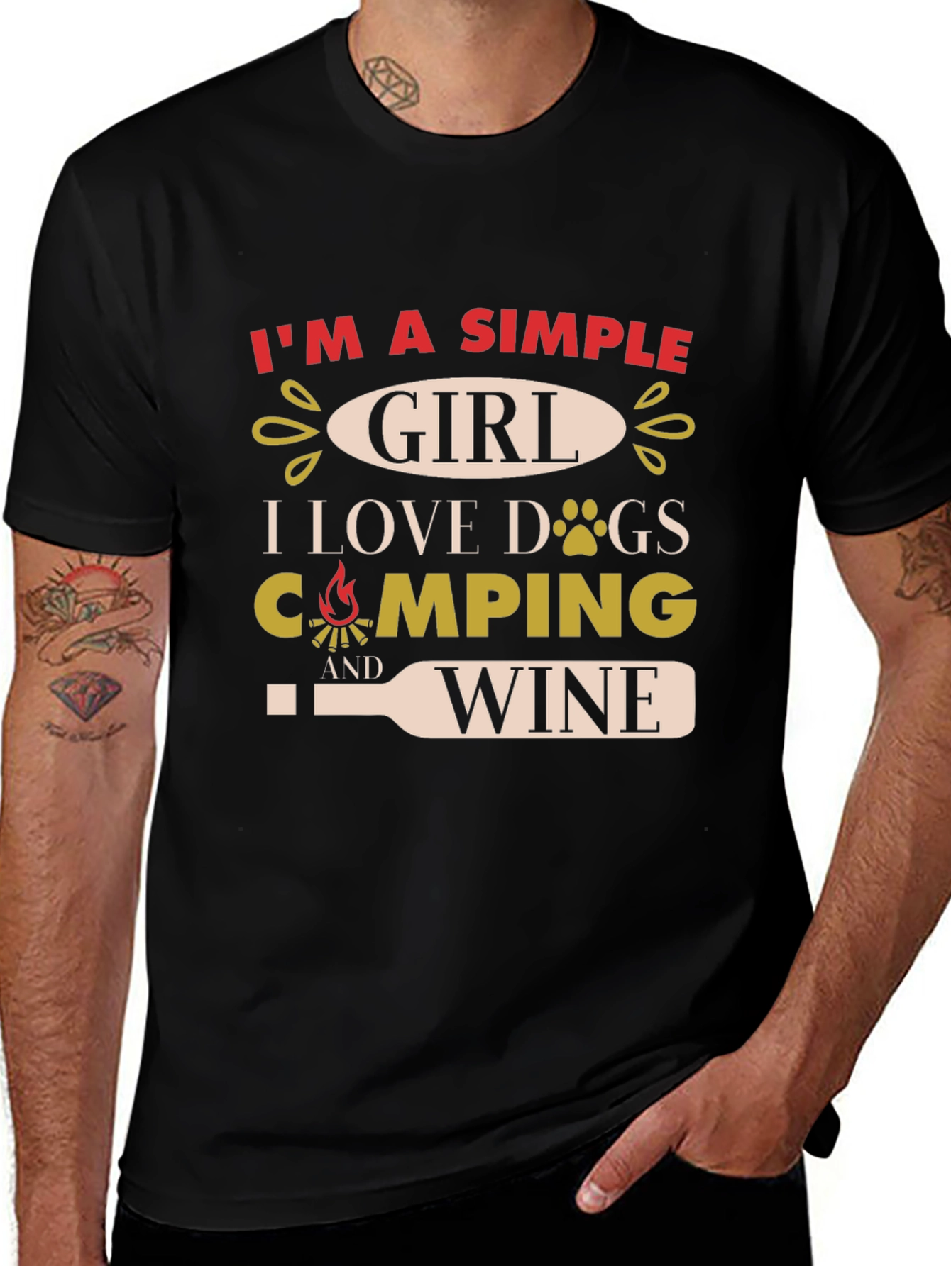 Simple Girl T-Shirt: Dogs Camping & Wine Graphic Tee