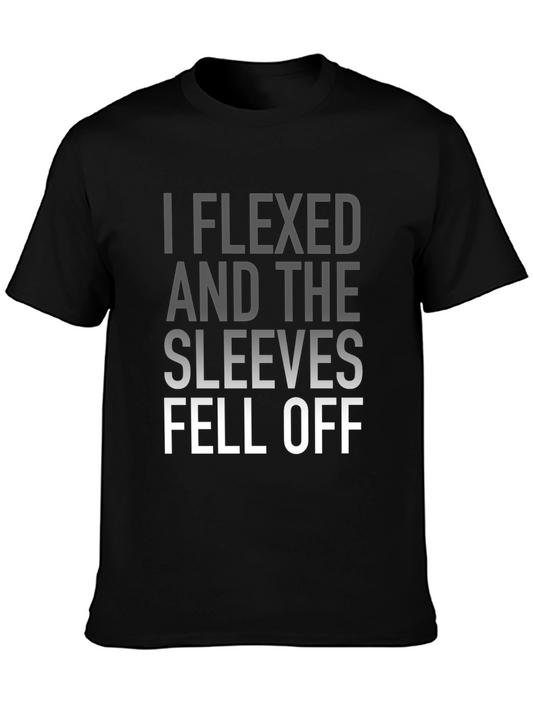 Funny Workout T-Shirt: Flexed Sleeves Fell Off Black Tee