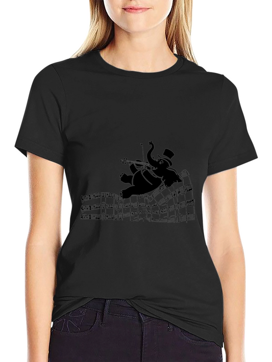 Elephant Musician Graphic T-Shirt - Black