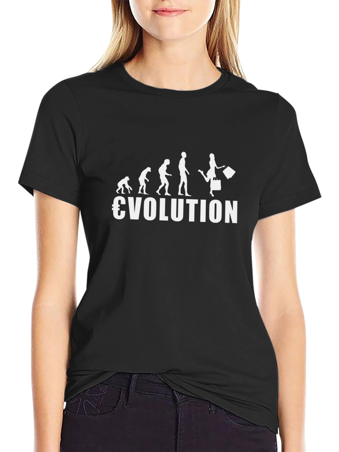 Evolution of Woman Shopping Black T-Shirt