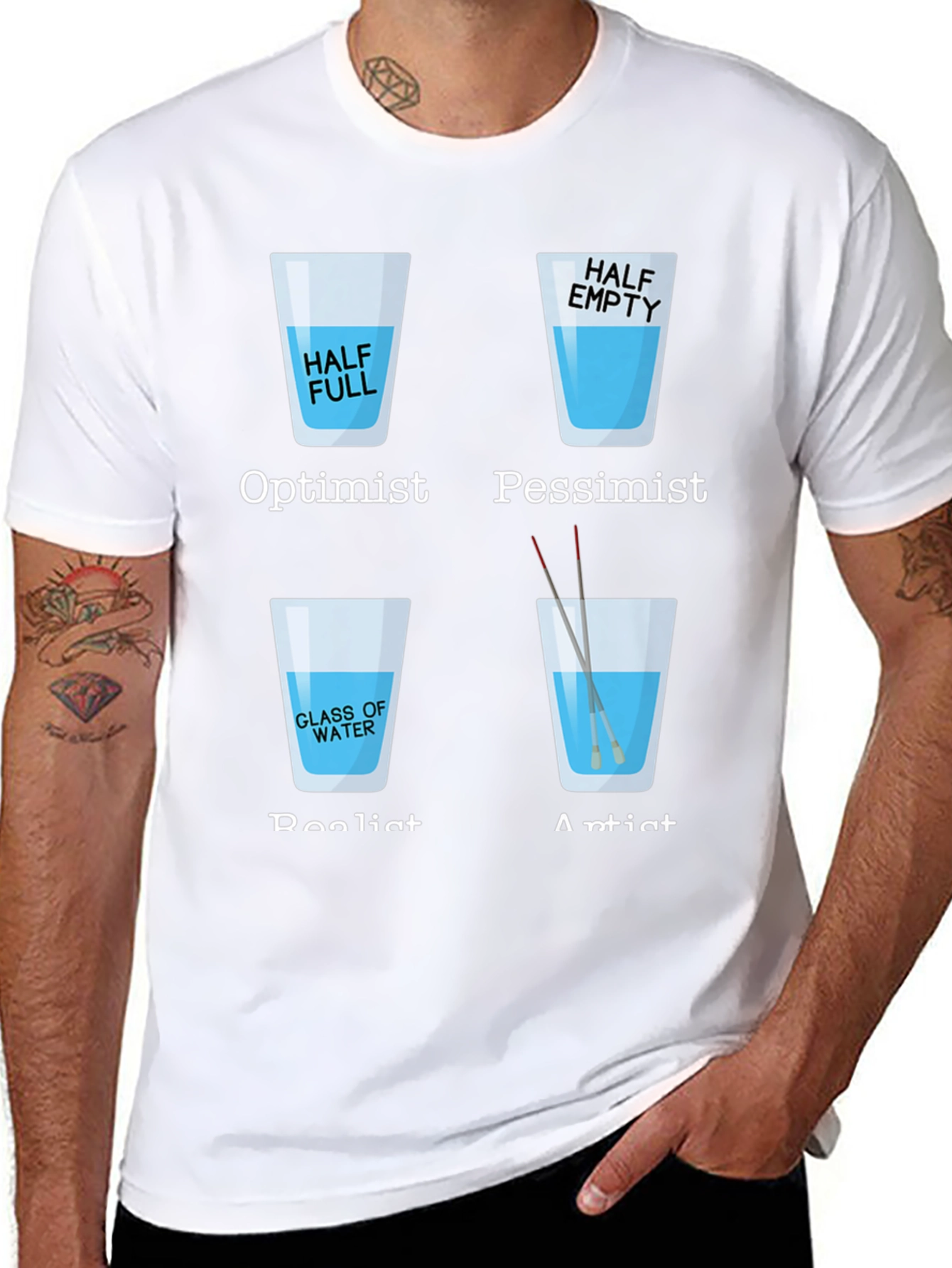 Optimist Pessimist Artist Glass of Water T-Shirt