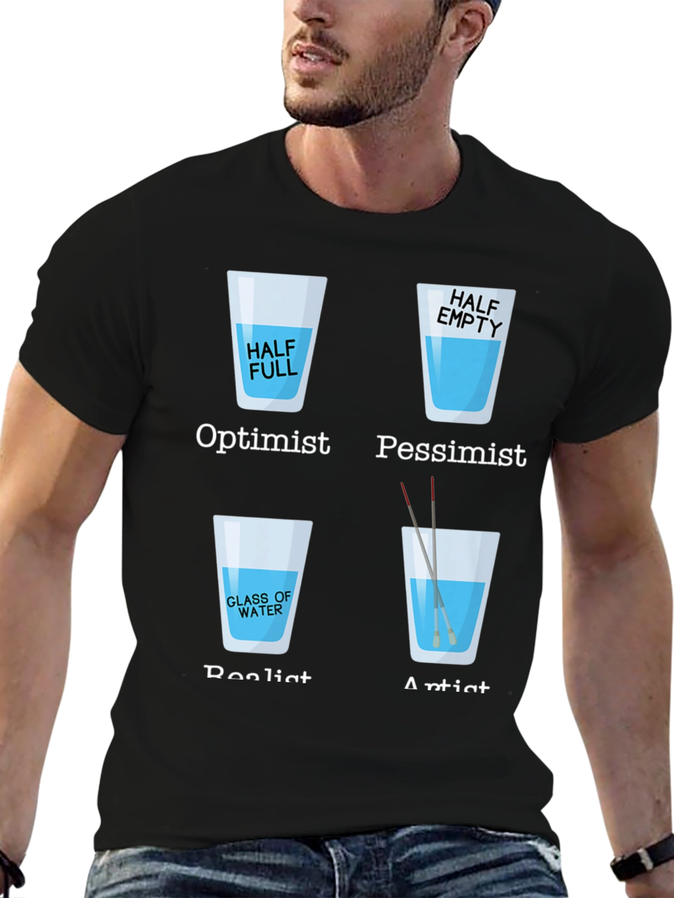 Optimist Pessimist Artist Glass of Water T-Shirt