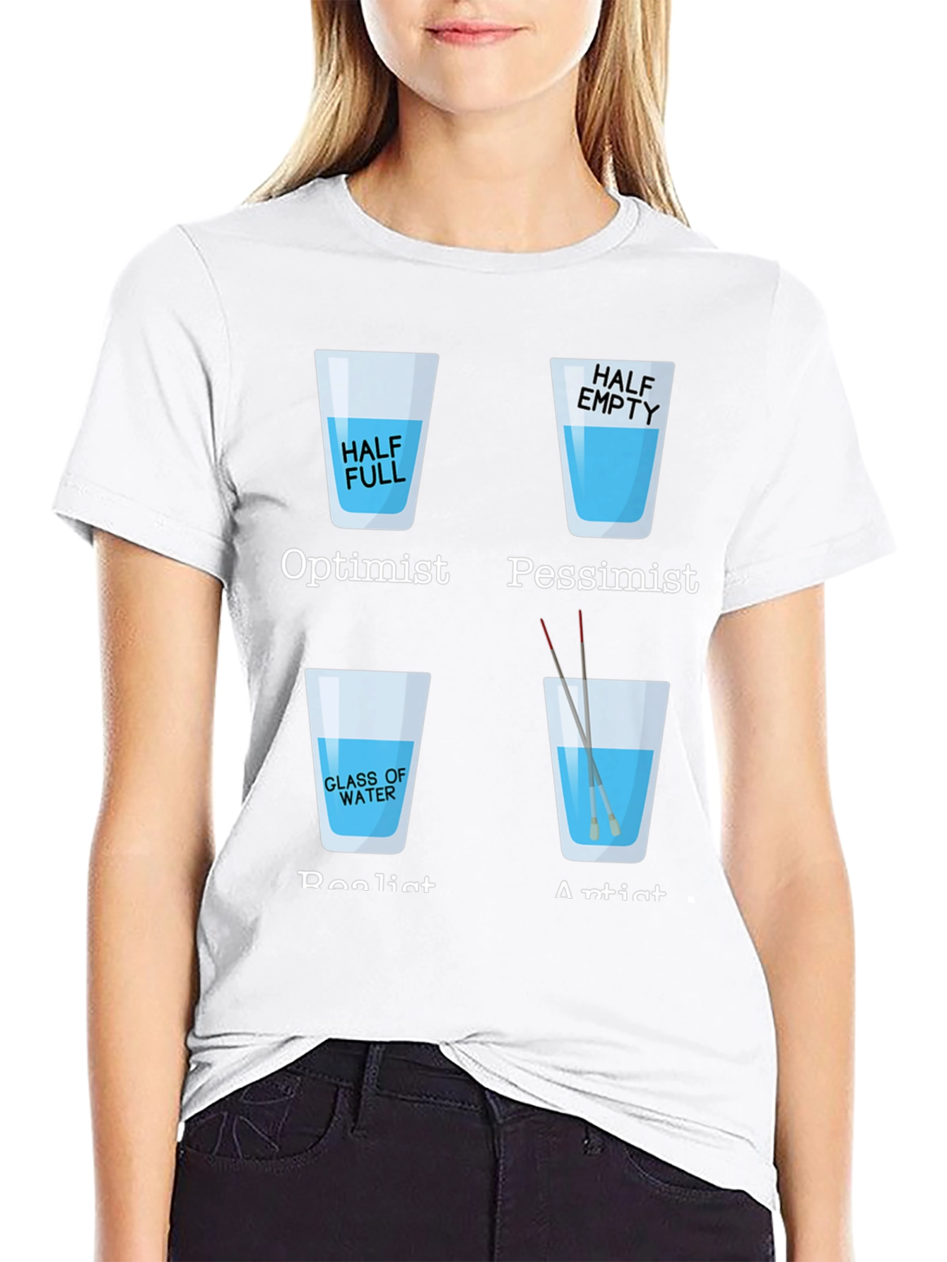 Optimist Pessimist Artist Glass of Water T-Shirt