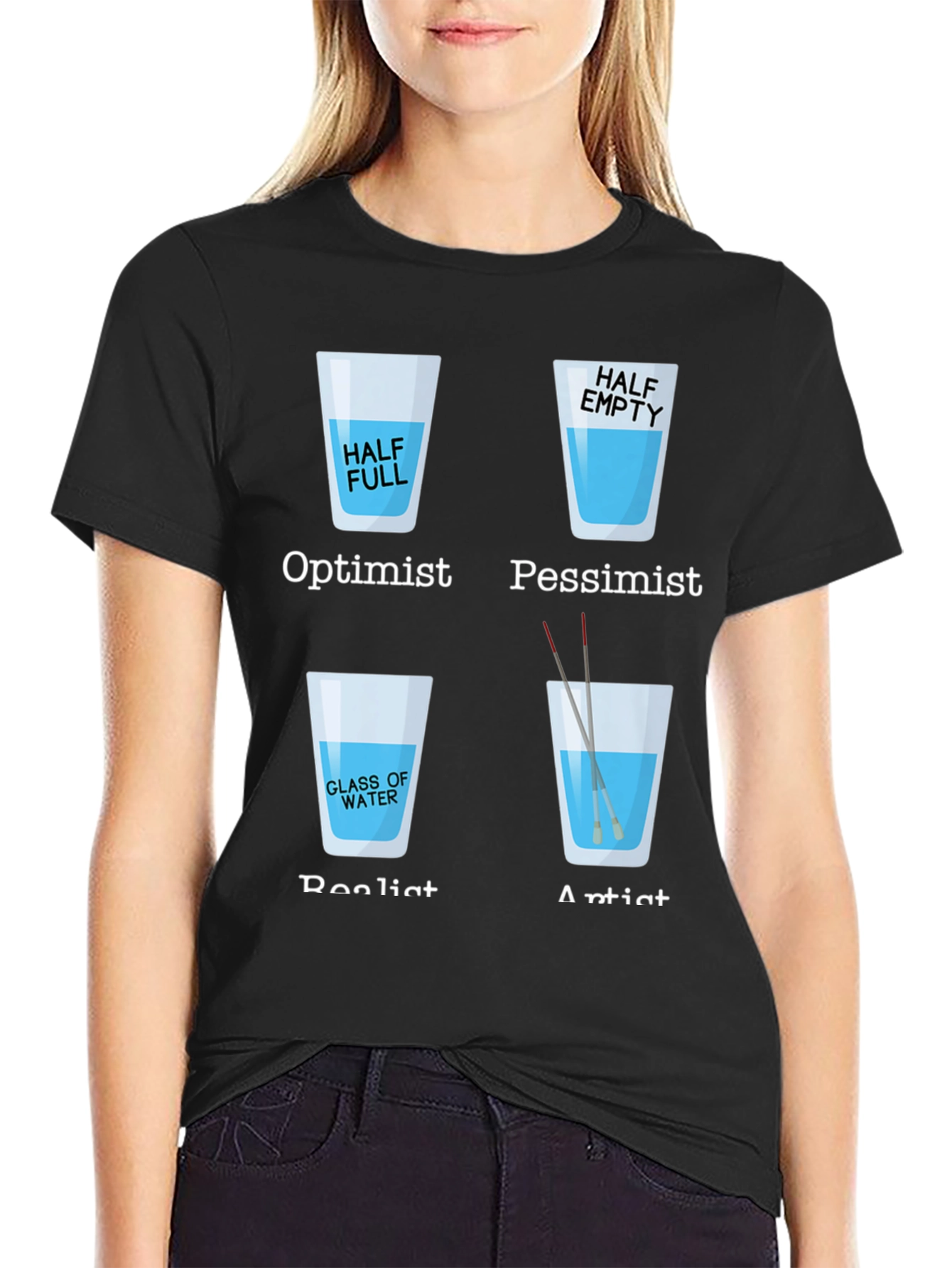 Optimist Pessimist Artist Glass of Water T-Shirt