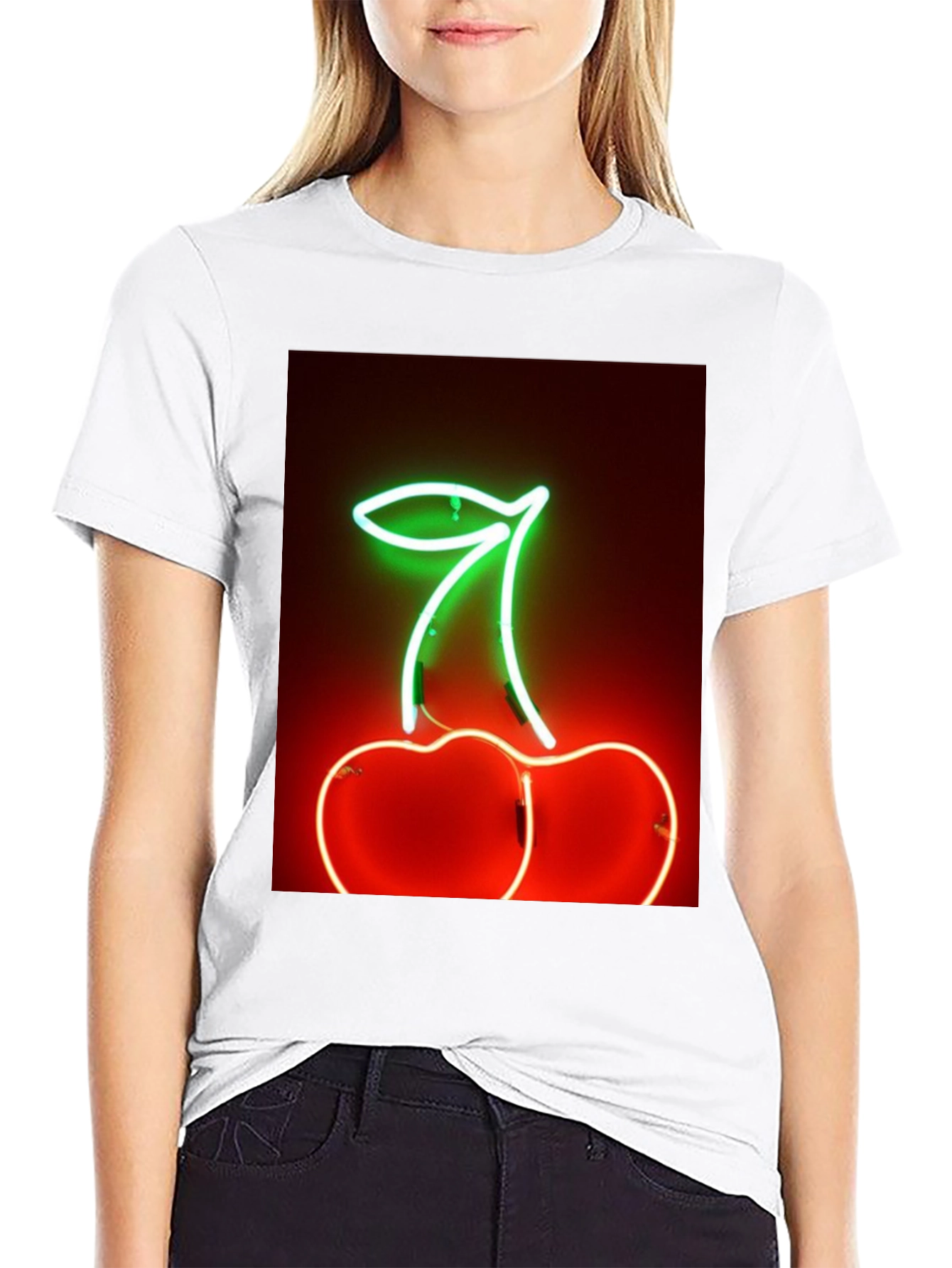 Neon Cherry T-Shirt - Glowing Fruit Graphic Tee