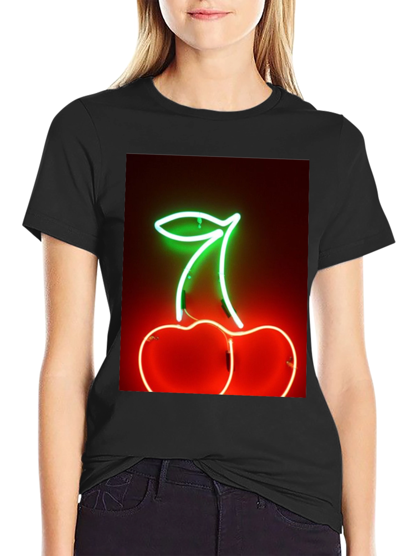 Neon Cherry T-Shirt - Glowing Fruit Graphic Tee