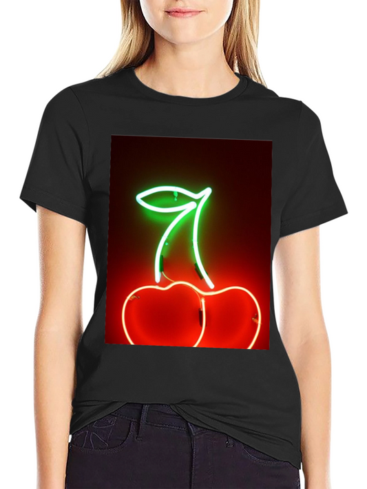 Neon Cherry T-Shirt - Glowing Fruit Graphic Tee