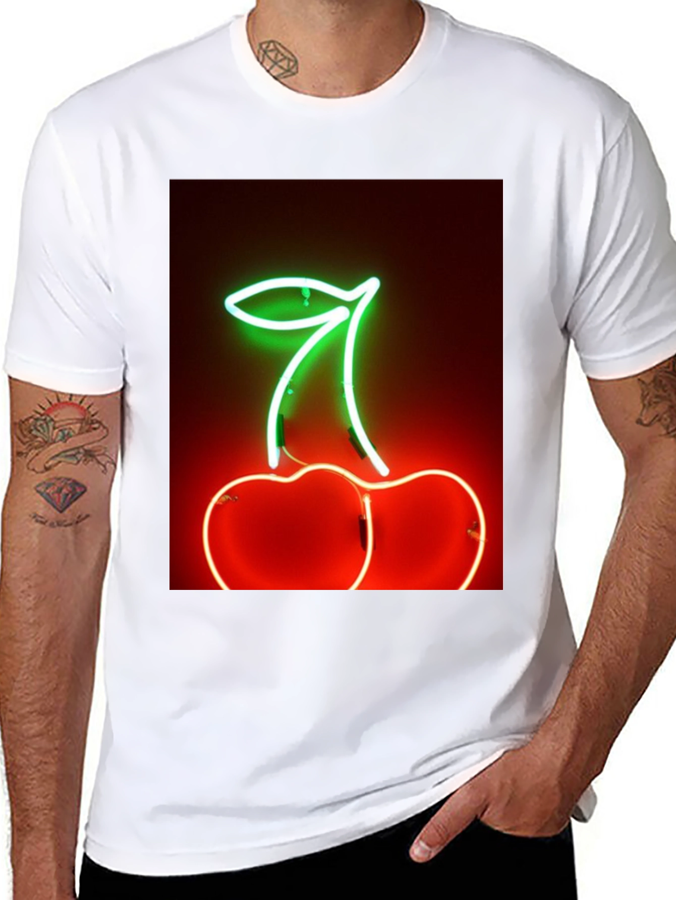 Neon Cherry T-Shirt - Glowing Fruit Graphic Tee