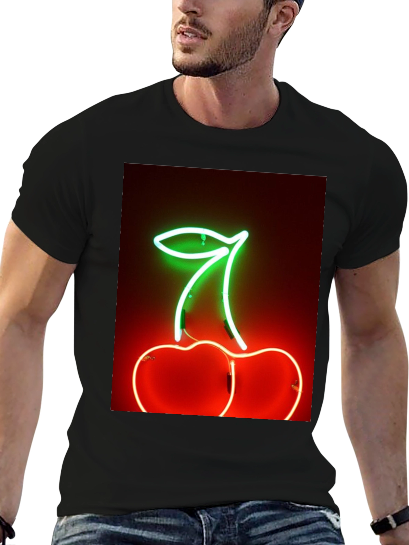 Neon Cherry T-Shirt - Glowing Fruit Graphic Tee