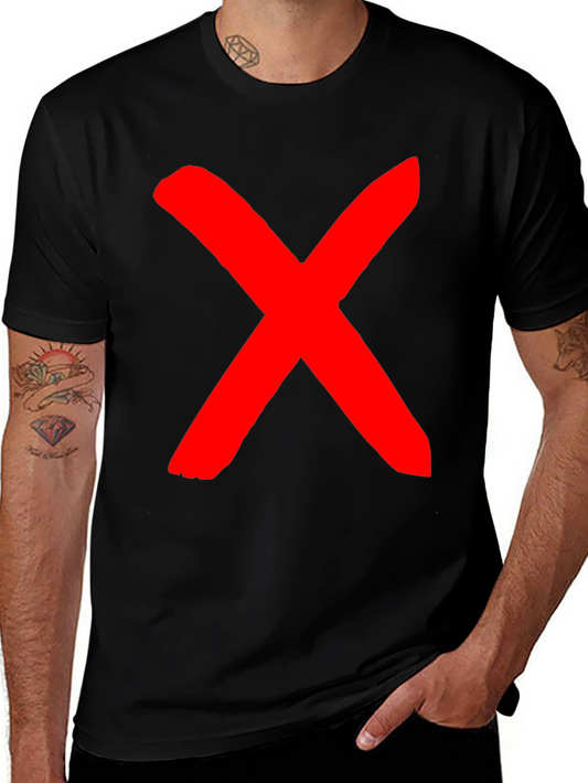 Red X Graphic Print Black T-Shirt