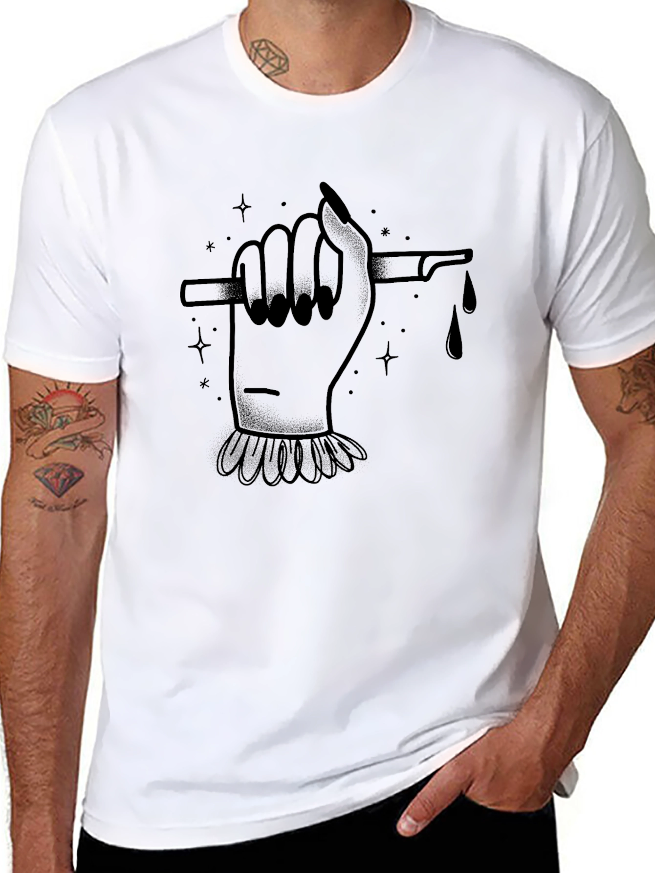 Edgy Hand & Scalpel Graphic Black T-Shirt