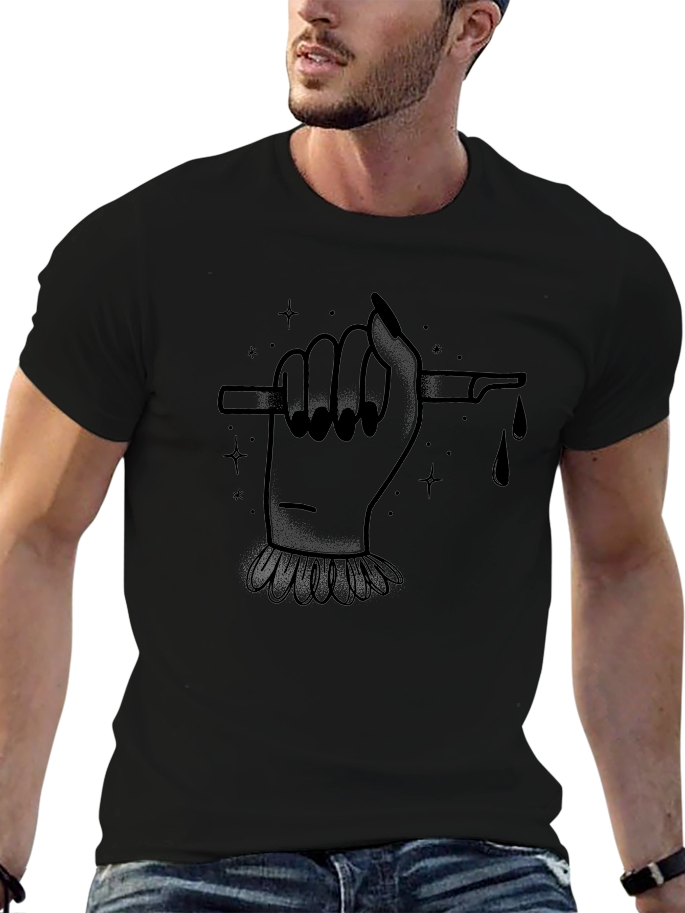 Edgy Hand & Scalpel Graphic Black T-Shirt