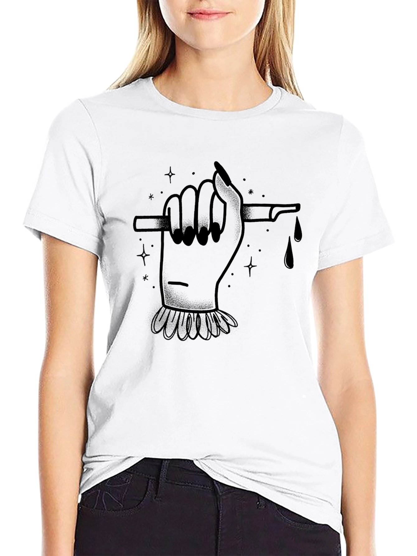Edgy Hand & Scalpel Graphic Black T-Shirt