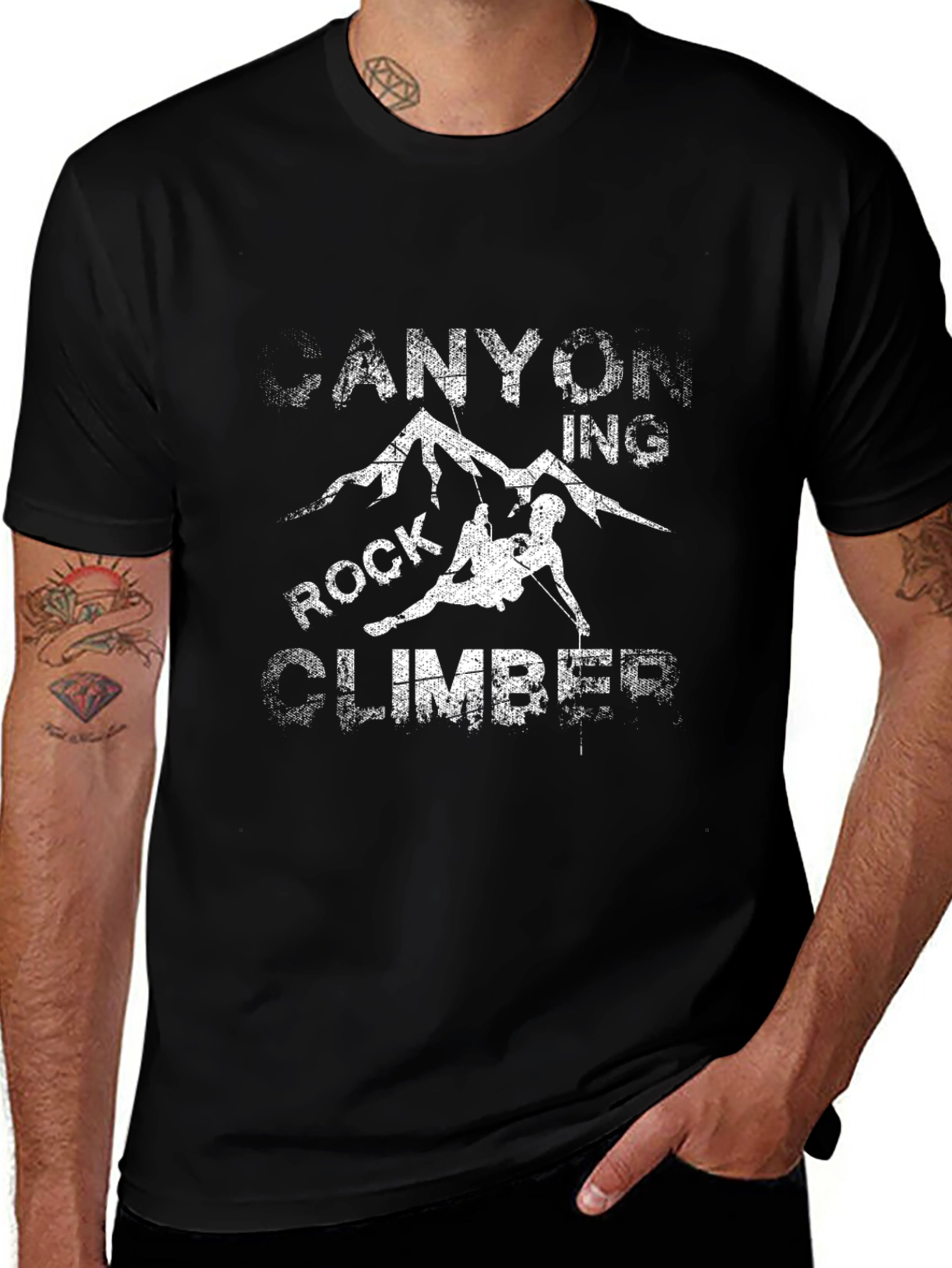 Rock Climbing Canyon T-Shirt Black Cotton Casual