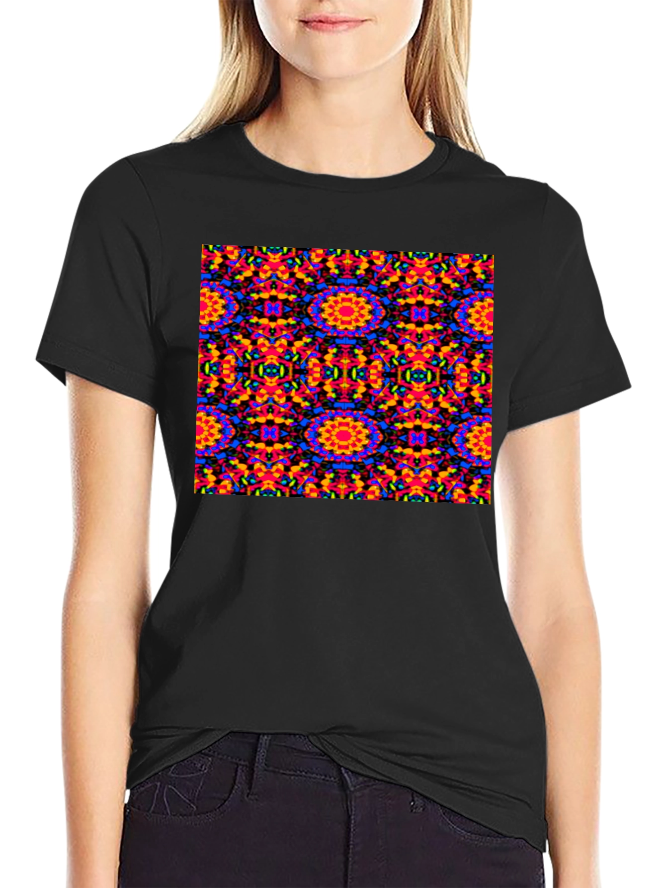 Kaleidoscope Patterned Black T-Shirt