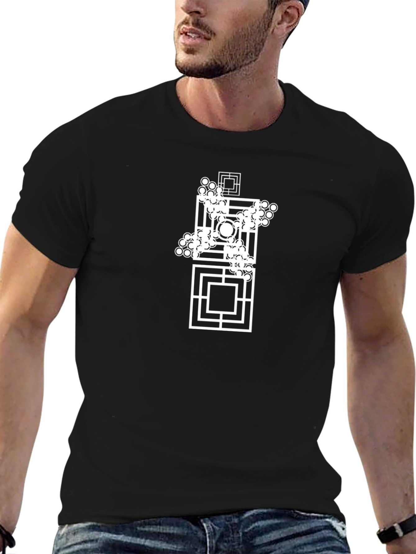 Geometric Art Black Tee - Modern Casual Style