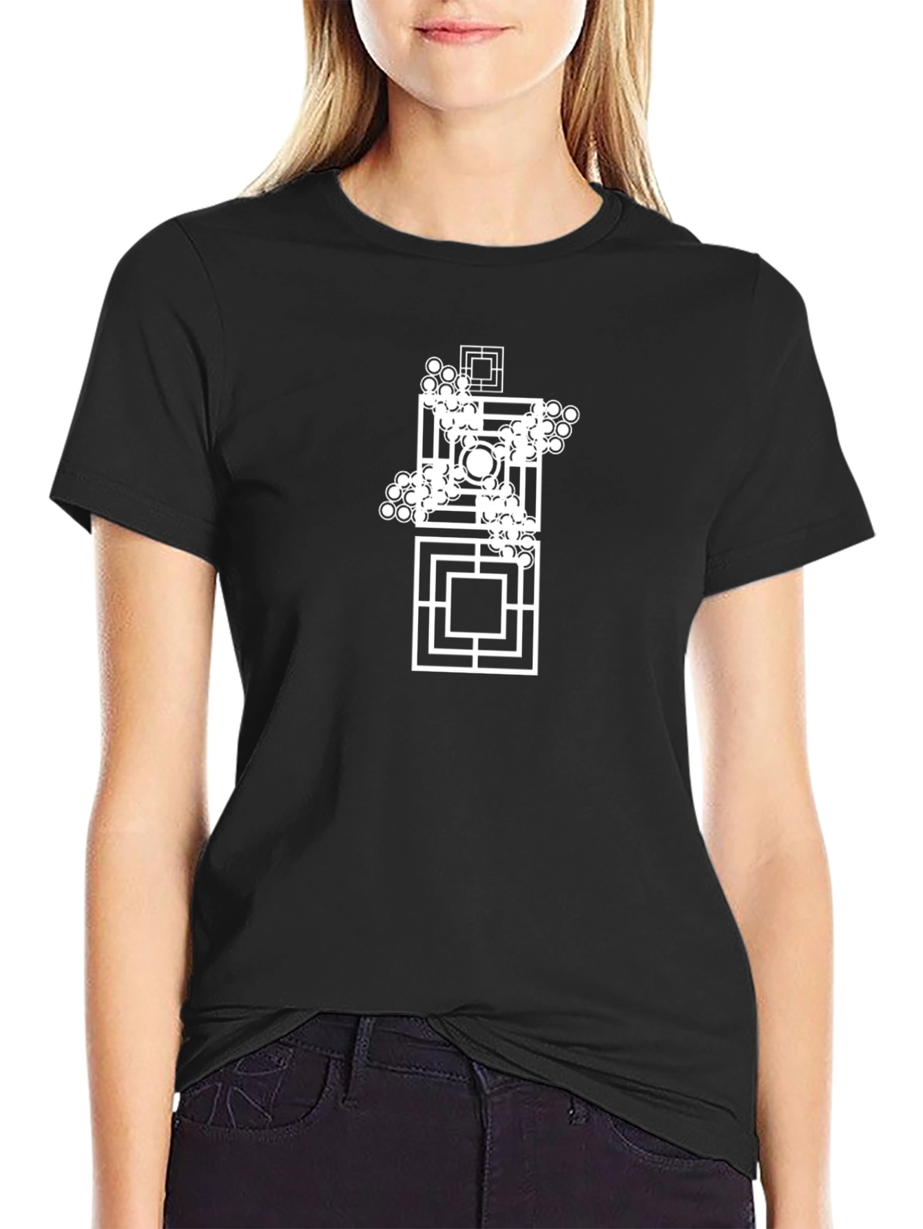 Geometric Art Black Tee - Modern Casual Style