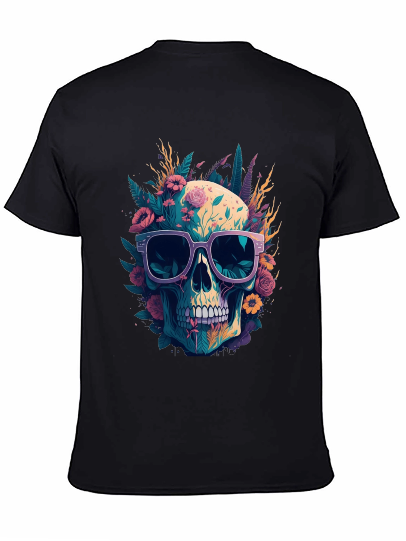 Floral Skull Tee - Trendy Graphic Print