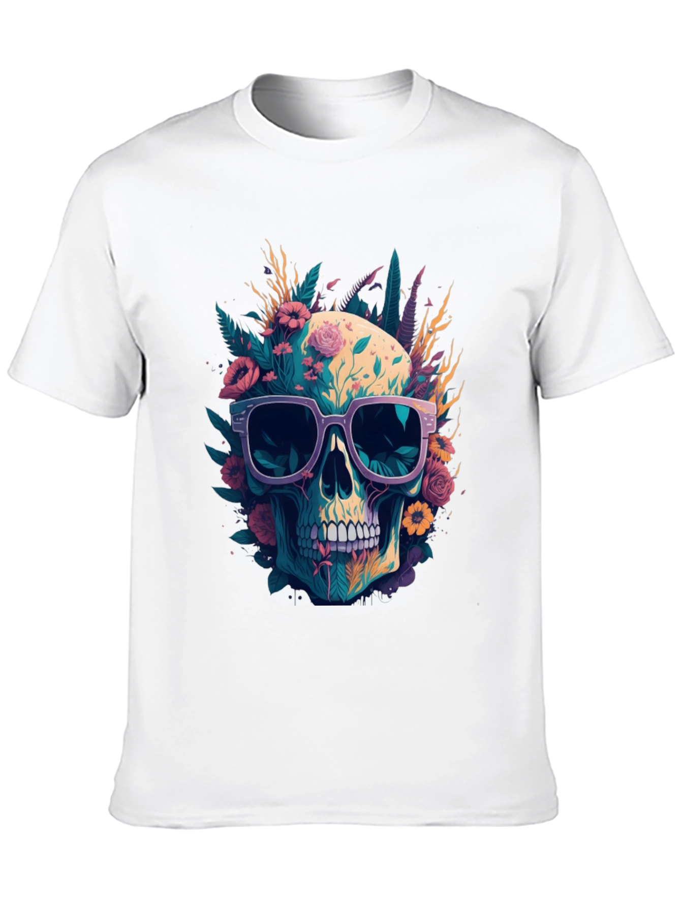 Floral Skull Tee - Trendy Graphic Print