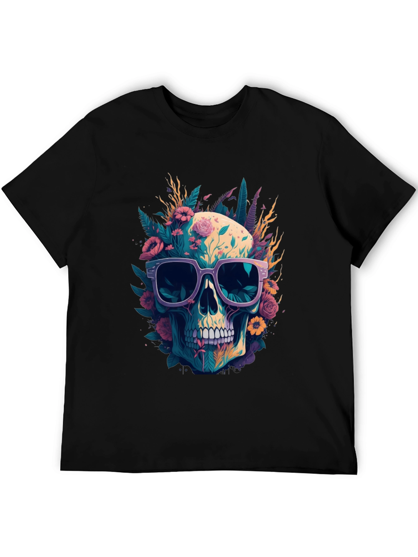 Floral Skull Tee - Trendy Graphic Print