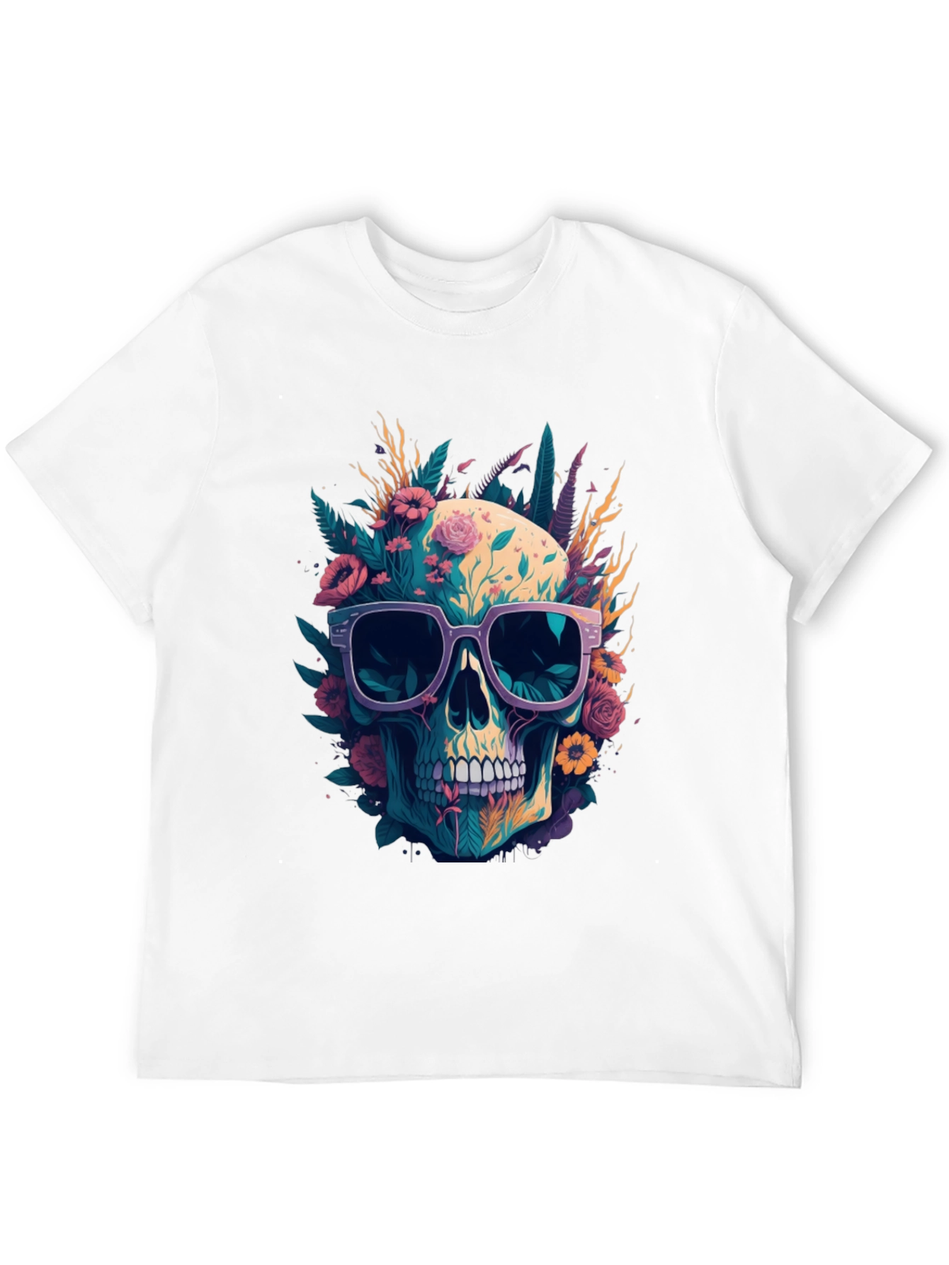 Floral Skull Tee - Trendy Graphic Print